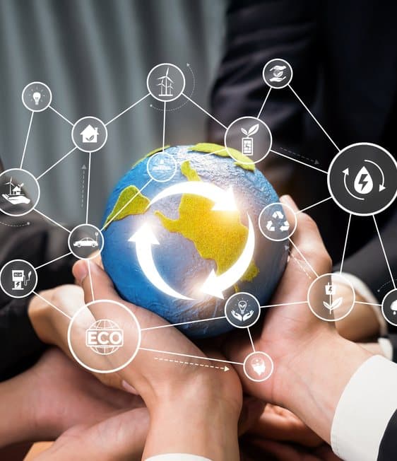 Hands holding a connected globe