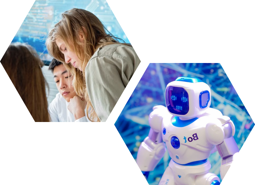 People collaborating and AI robotics
